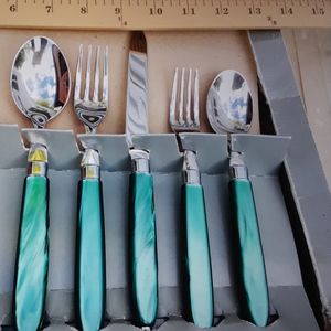🇮🇹  Italian Designed Silverware Emerald Tortoiseshell 19 Piece Set DEADSTOCK